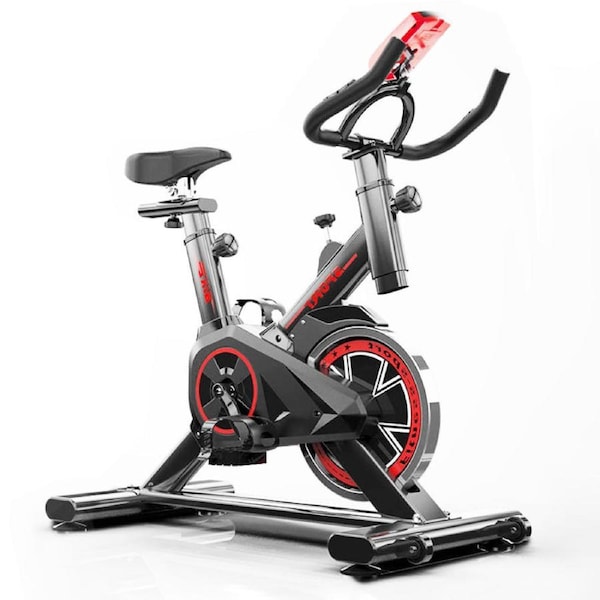 Fitness Spin Bike Exercise-Stationary Indoor Cycling Bike LED Display Workout Adjustable Flywheel Cycling Silent Belt Drive-100kg/220lbs Weight Capacity