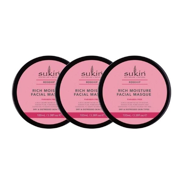 3 x Sukin Rosehip Rich Moisture Facial Masque 100mL