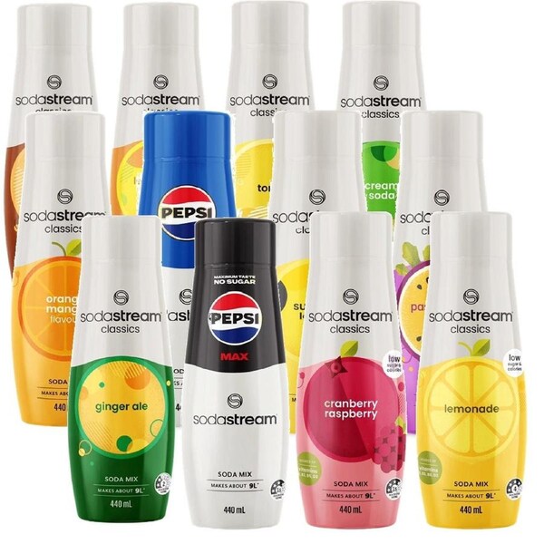 SodaStream 12 Pack Variety Assorted Flavours Syrup Soda Mix 440mL