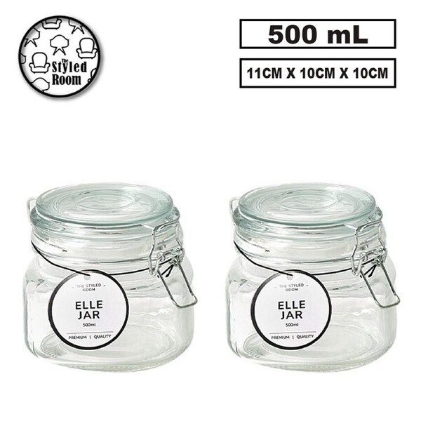 24x 500ML Airtight Glass Clip Jars Kitchen Food Candy Spice Storage Small Square