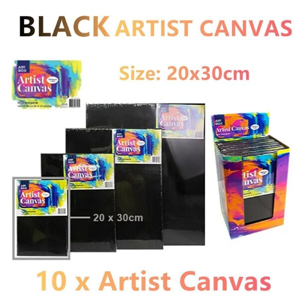 10x Black Stretched Artist Blank Canvas 20x30cm Painting Oil Acrylic Arts Wood