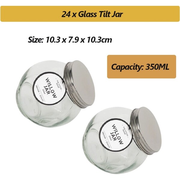 24 X 350ML Glass Tilt Jar Spice Jar Kitchen Storge Cookie Condiment Container