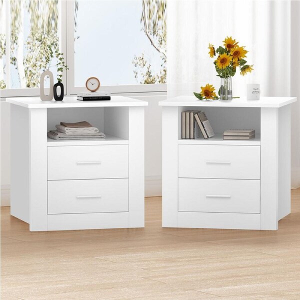 Alfordson 2x Bedside Table Nightstand Storage Cabinet Side Table Classic White