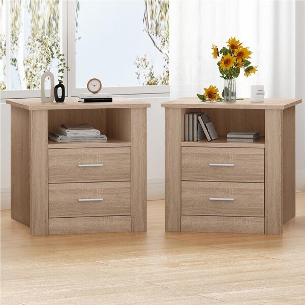 Alfordson 2x Bedside Table Nightstand Storage Cabinet Side Table Classic Oak
