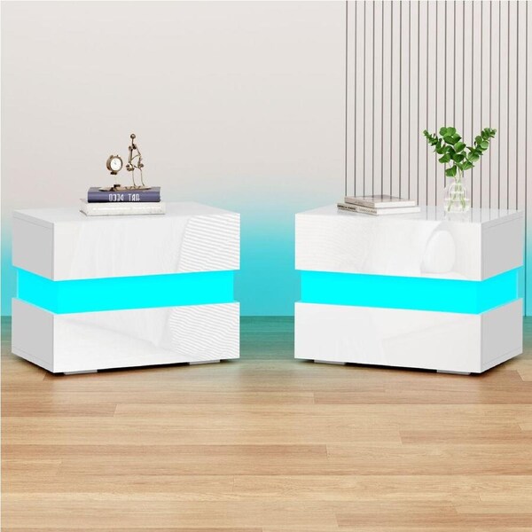 ALFORDSON 2x Bedside Table LED Nightstand 2 Drawers Gloss White
