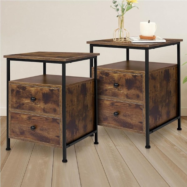 Alfordson 2x Bedside Table Retro 2 Drawers Nightstand Oak
