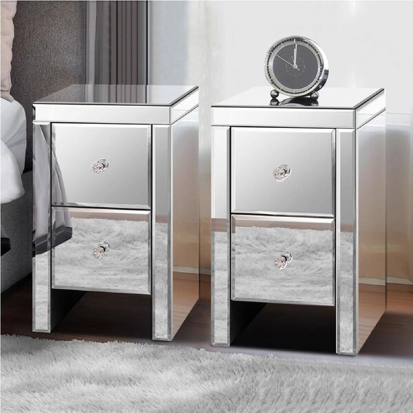 ALFORDSON 2x Mirrored Bedside Table Nightstand Storage Drawers Silver