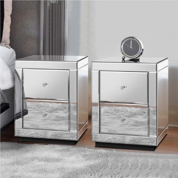 ALFORDSON 2x Mirrored Bedside Table Nightstand Storage Drawers