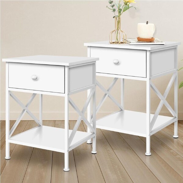 Alfordson 2x Bedside Table Retro Nightstand 1 Drawer White