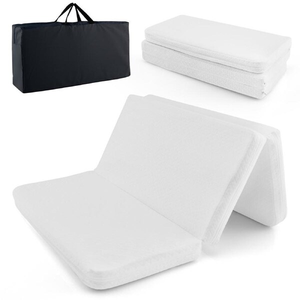 Costway Portacot Mattress Portable Travel Foam Cot Mattress w/Carring Bag Foldable