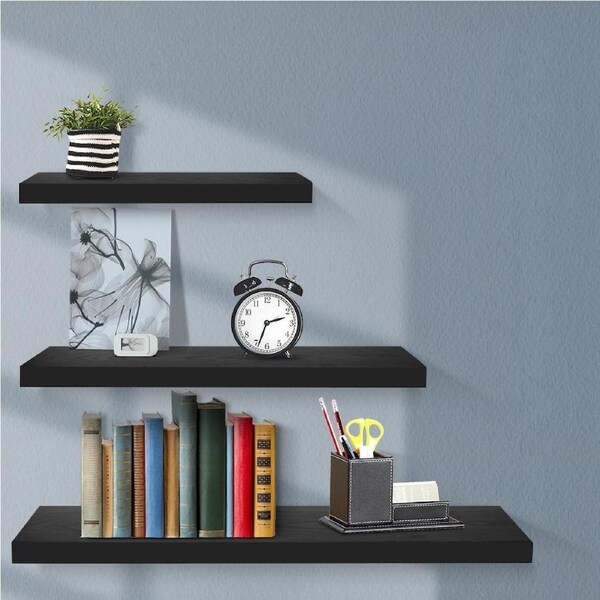 Artiss Set of 3 Floating Wall Shelves DIY Mount Storage Book Display Rack White Black Oak white
