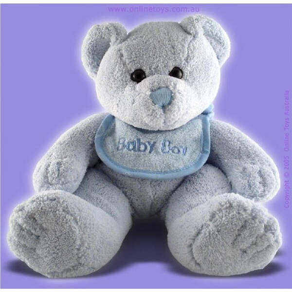 Teddy Bear with Baby Boy Bib 27cm - Blue