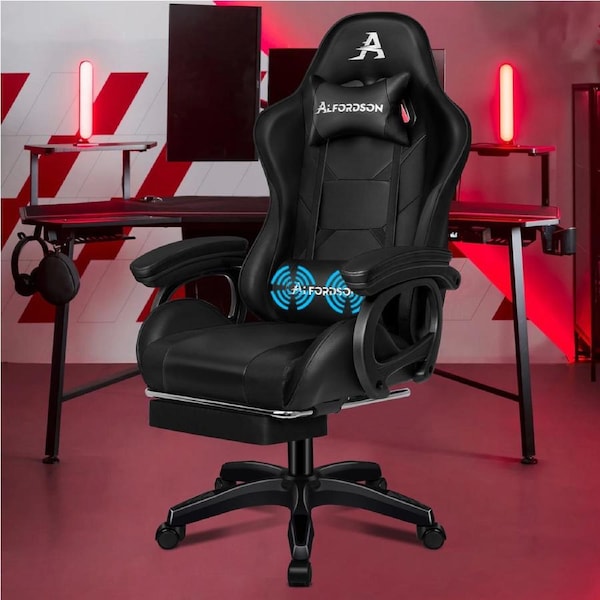 ALFORDSON Gaming Chair 2-Point Massage Lumbar Pillow Xavier Black