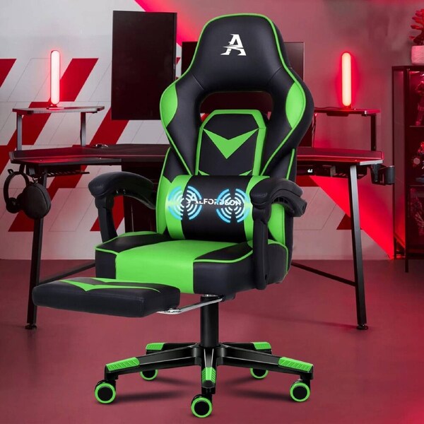 ALFORDSON Gaming Chair with Lumbar Massage Racing Office - Black & Green
