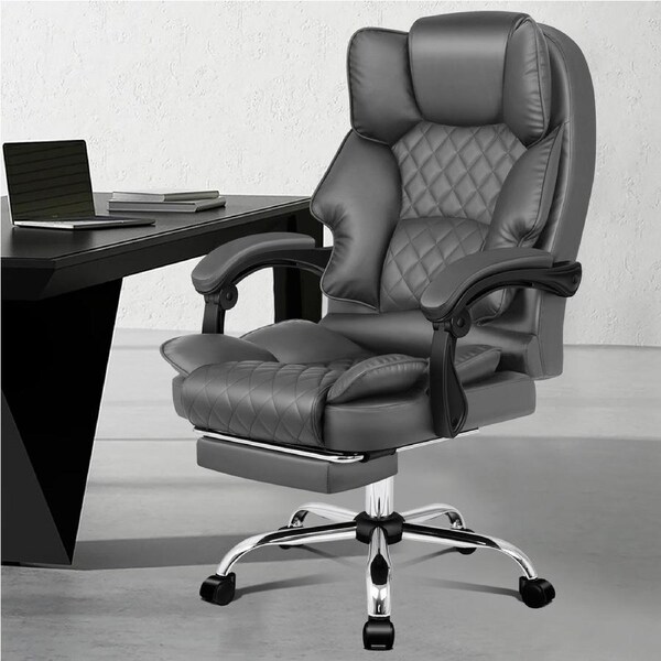 ALFORDSON Office Chair Footrest PU Leather Executive Grey
