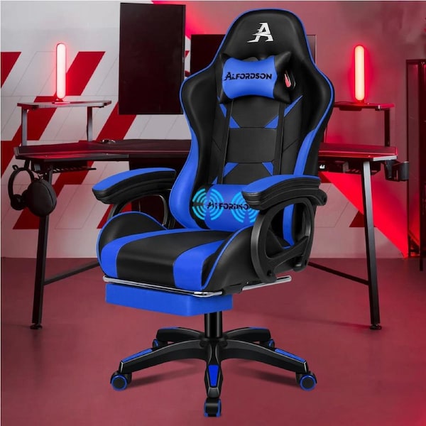 ALFORDSON Gaming Chair 2-Point Massage Lumbar Cushion Xavier Black & Blue