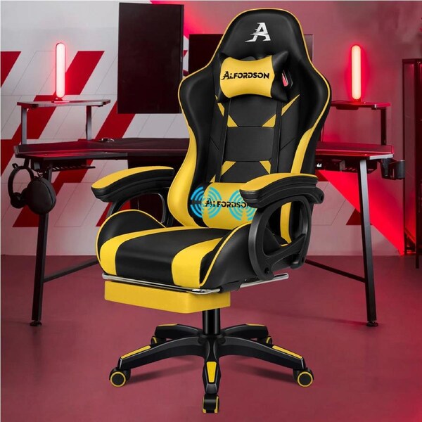 ALFORDSON Gaming Chair 2-Point Massage Lumbar Pillow Xavier Black & Yellow