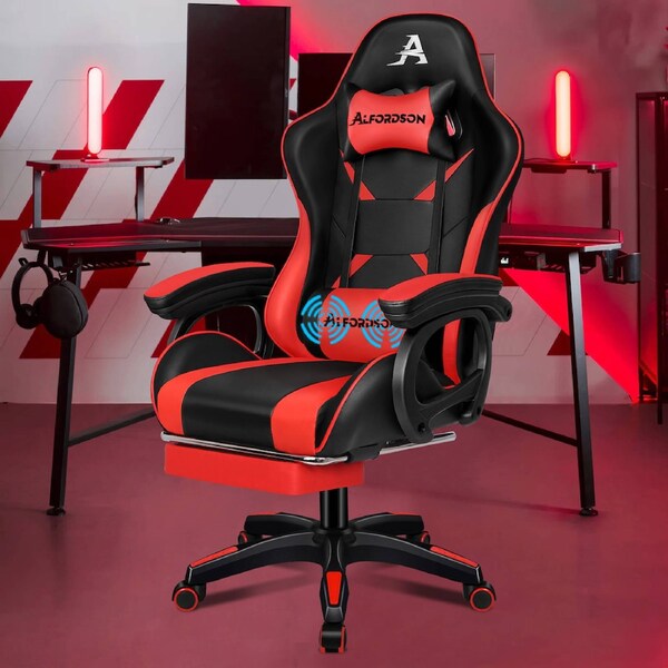 ALFORDSON Gaming Chair 2-Point Massage Lumbar Pillow Xavier Black & Red