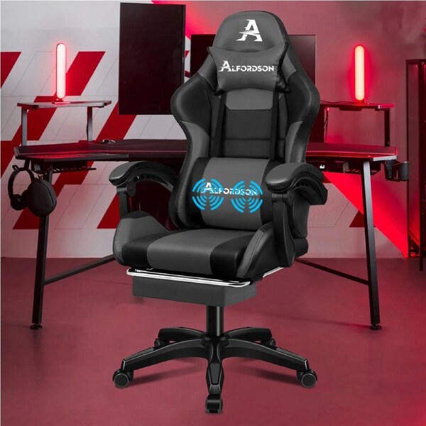 ALFORDSON Gaming Chair Extra Large Pillow Black & Grey
