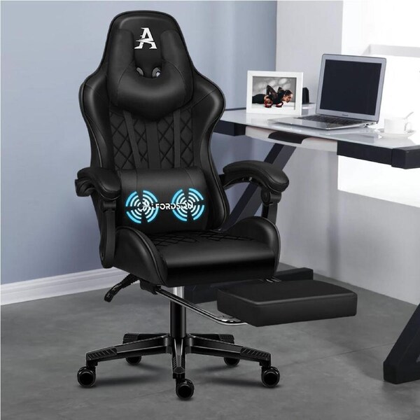 ALFORDSON Gaming Chair PU Leather with Footrest Black