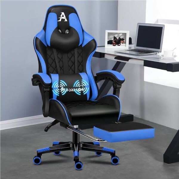 ALFORDSON Gaming Chair PU Leather with Footrest Black & Blue
