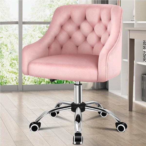 ALFORDSON Velvet Office Chair for Work Mid Back Pink