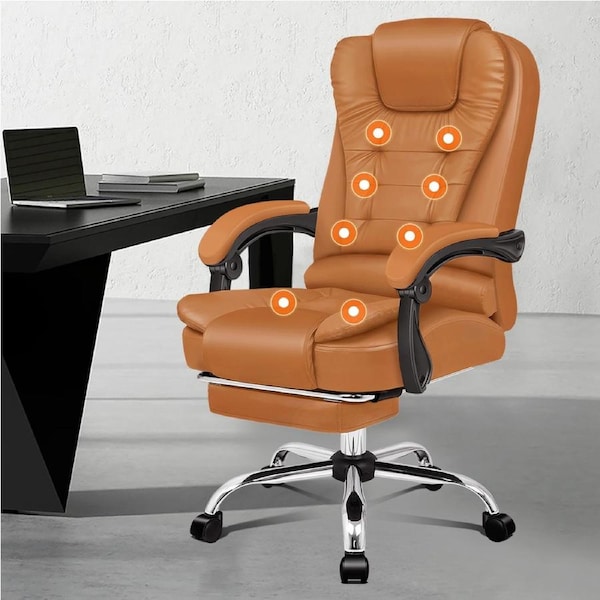 ALFORDSON 8-Point Massage Office Chair Heated Seat PU Leather Brown