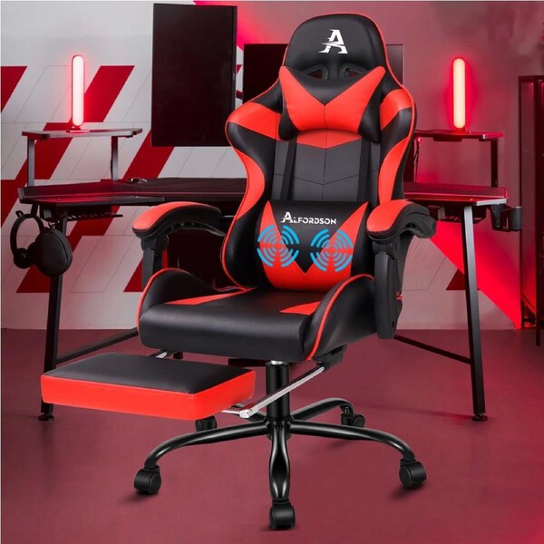 ALFORDSON Gaming Chair with Lumbar Massage Office Chair Black & Red