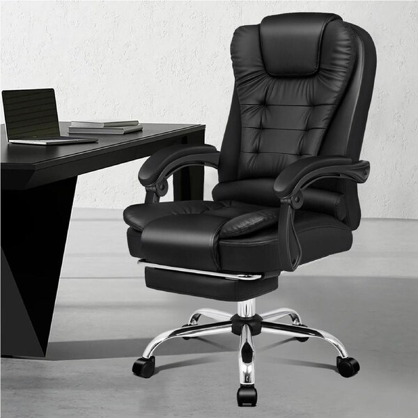1 ALFORDSON Office Chair Executive PU Leather Seat with Footrest Black