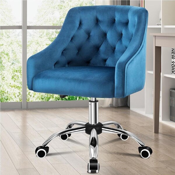 ALFORDSON Velvet Office Chair for Work Mid Back Navy