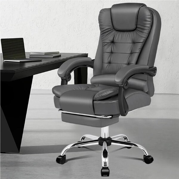 ALFORDSON Office Chair Executive PU Leather Seat with Footrest Grey