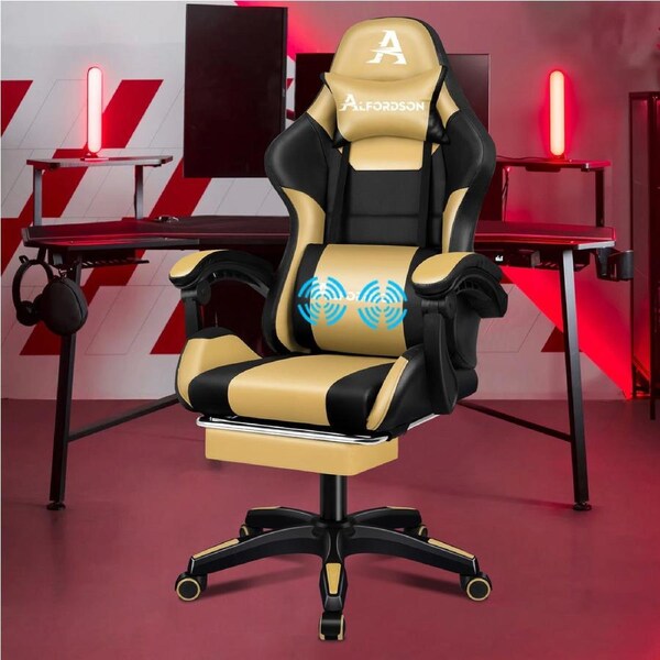 ALFORDSON Gaming Chair Extra Large Pillow Black & Gold