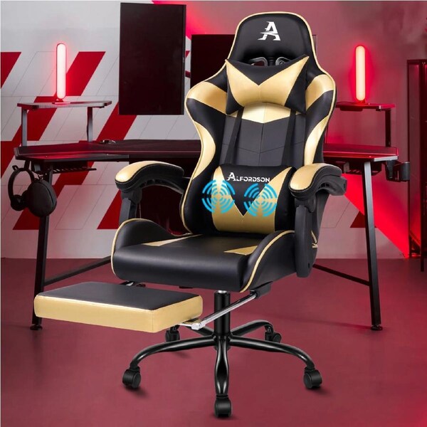 ALFORDSON Gaming Chair with Lumbar Massage Office Chair Black & Gold