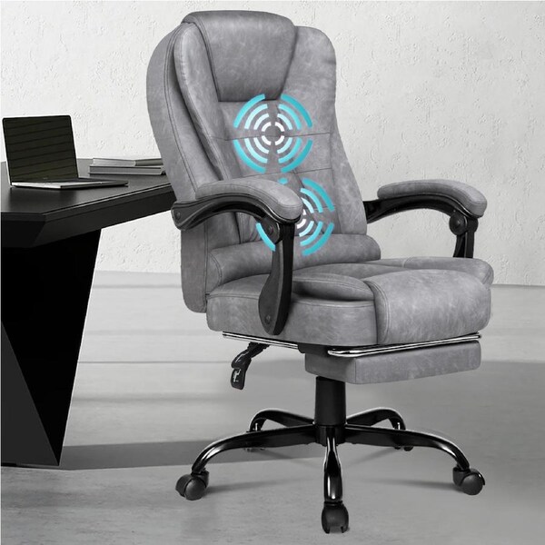 ALFORDSON Massage Office Chair with Footrest Vintage Grey