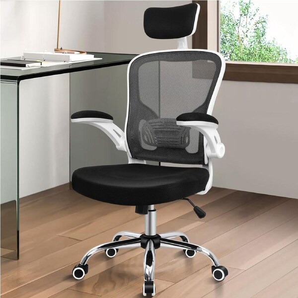 ALFORDSON Mesh Office Chair Flip-up Armrests Black & White