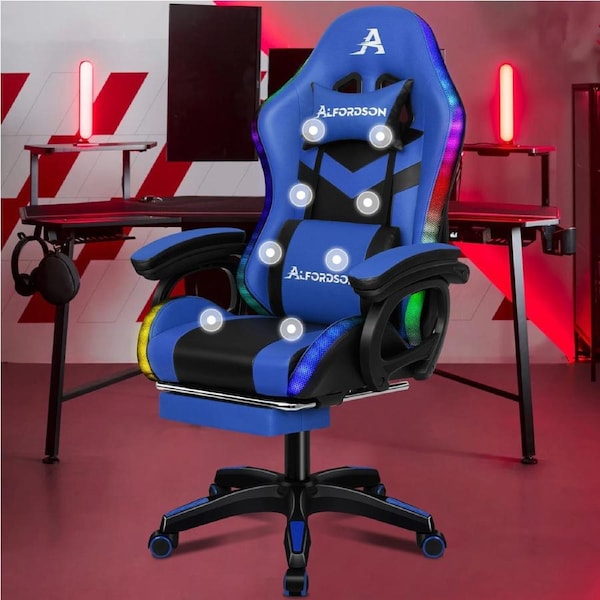 ALFORDSON Gaming Chair with 8-Point Massage 12 RGB LED Black & Blue