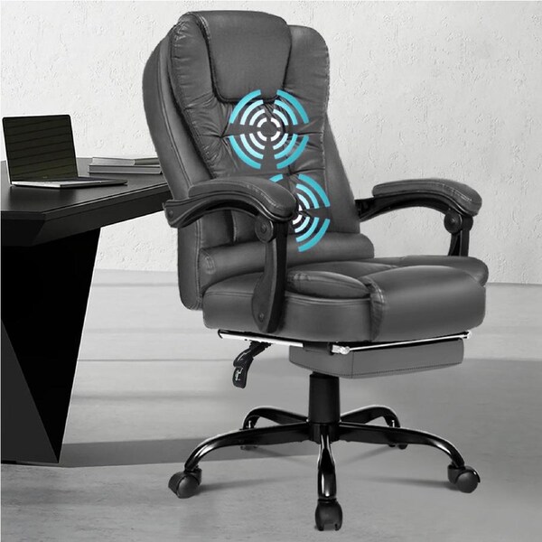 ALFORDSON Massage Office Chair with Footrest PU Leather Grey