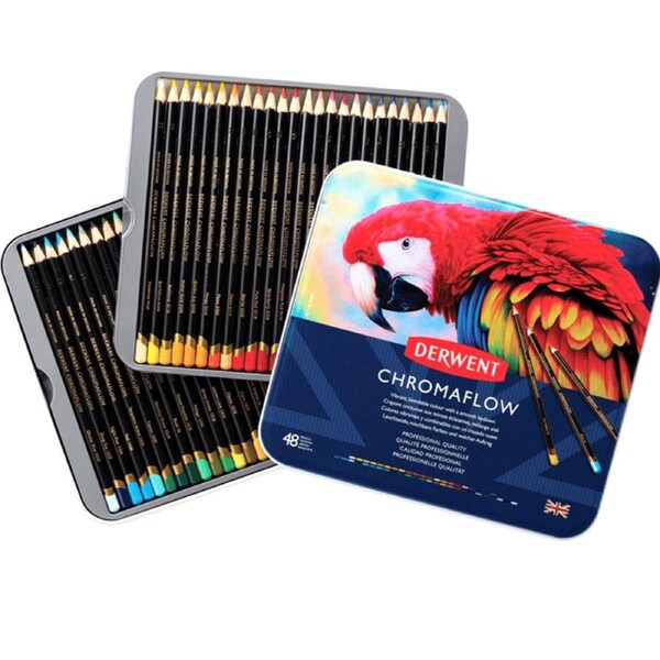 48 Derwent ChromaFlow Coloured Artists Pencils Tin Set Professional