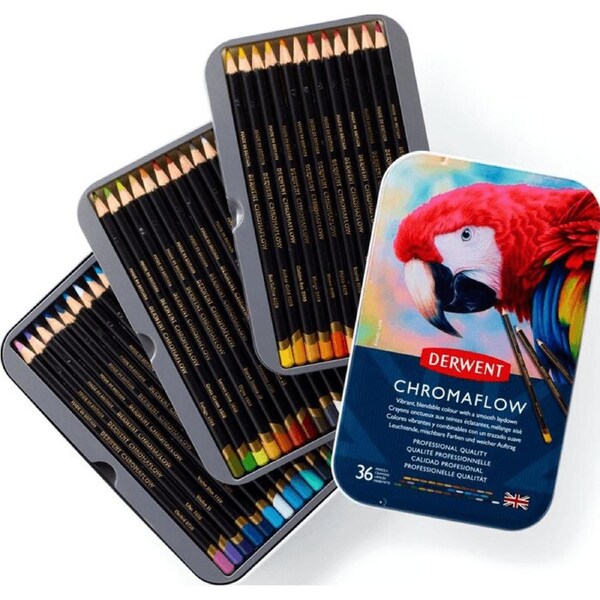 36 Derwent ChromaFlow Coloured Pencils Tin Set Rich Vibrant