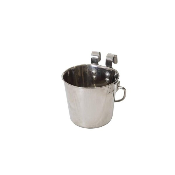 YES4PETS 2 x 1.9L Stainless Steel Pet Parrot Feeder Dog Cat Bowl Water Bowls Flat Sided Bucket with Riveted Hooks