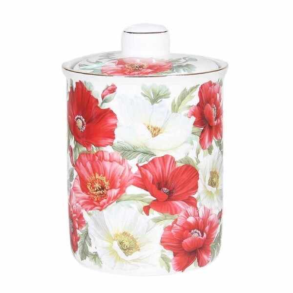 Elegant Kitchen Dining Poppies on White Single Food Canister