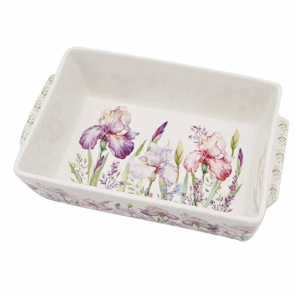 Elegant Kitchen Rectangle Bowl Dish with Plastic Cover Iris 20x12cm