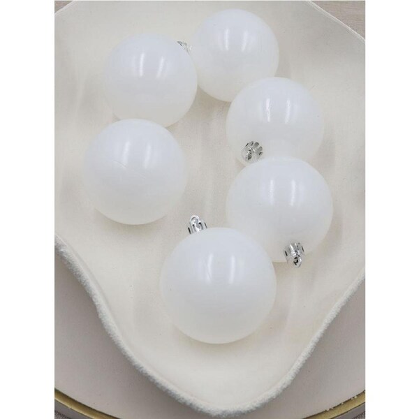 WHITE Christmas Baubles 80mm 6 Pack Gloss