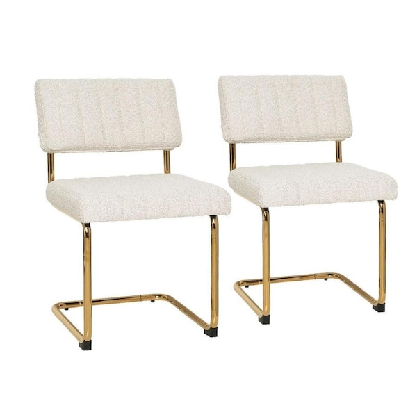 Mila Dining Chair (Set of 2) - Light Beige Boucle Fabric Golden Legs