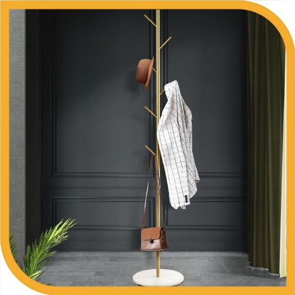 Furb Coat Rack Steel Clothes Stand Tree Hat Jacket Portable Hanger Garment 7 Hooks Gold