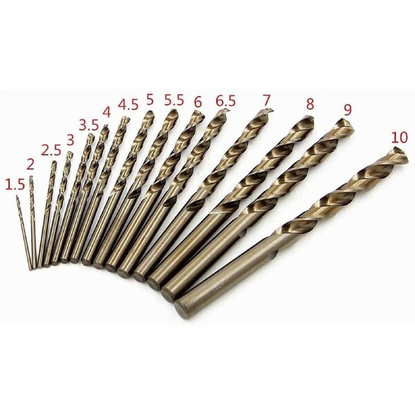 15 Piece Metric M35 Cobalt HSS Drill Bit Kit With Straight Shank For Drilling Cast Iron, Brass, Aluminium,Stainless Steel, Plastic