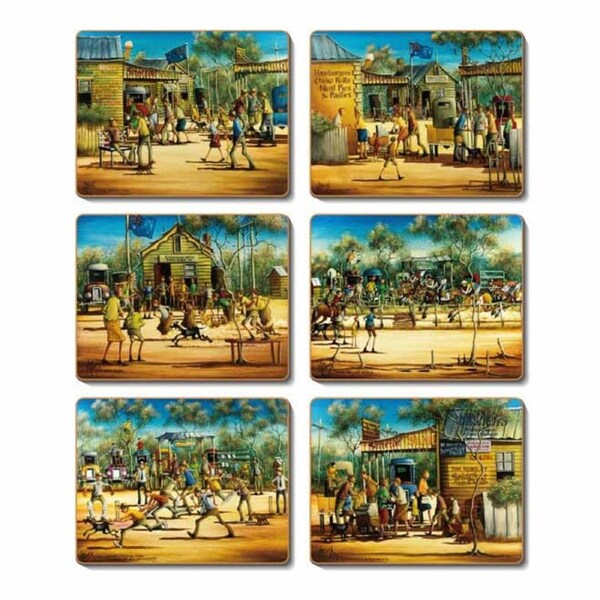 Cinnamon The Old Hometown Cork Backed Drink Coasters Set 6