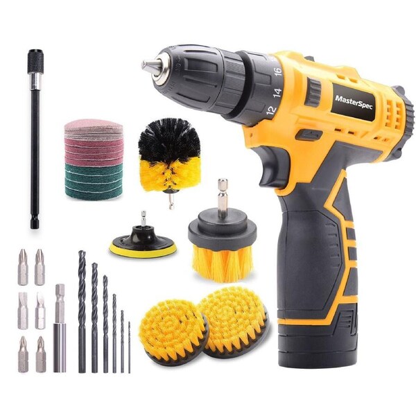 MasterSpec 45PCS Combo 12V Cordless Drill Driver Brush Kit Cleaning Sanding Pads Drill Bits