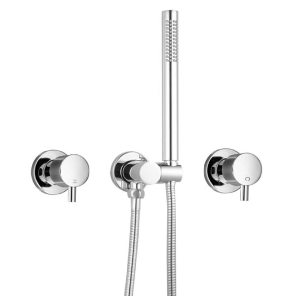 ACA Bathroom Brass Round Handheld Shower Head On Holder Wall Connector 1.5m SUS Hose with Twin Taps Chrome