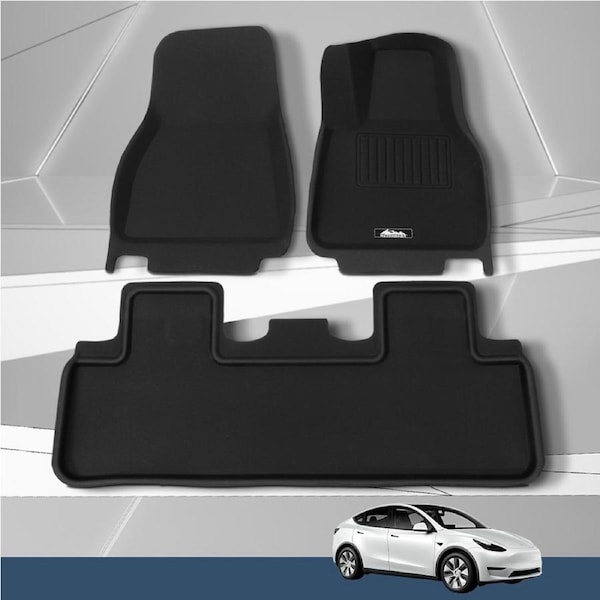 3pcs Weisshorn Tesla Model Y Rubber Mats Carpets Front Rear Set RHD 21-24